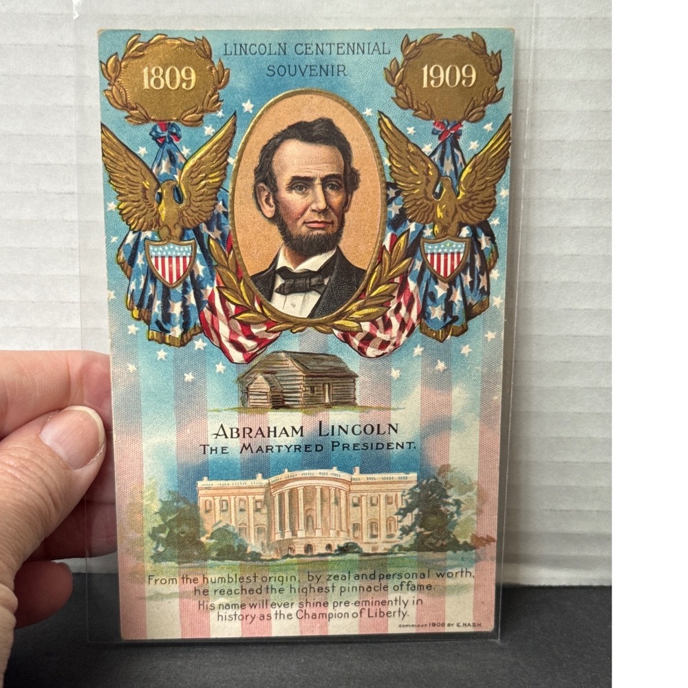1909 Abraham Lincoln Centennial Souvenir Postcard E Nash Embossed 1809-1909